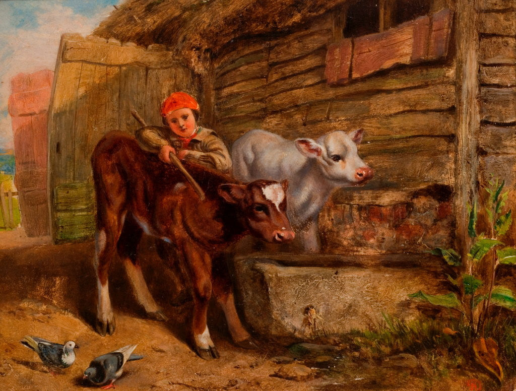 Detail of Boy with Calves and Trough by Henry Dawson