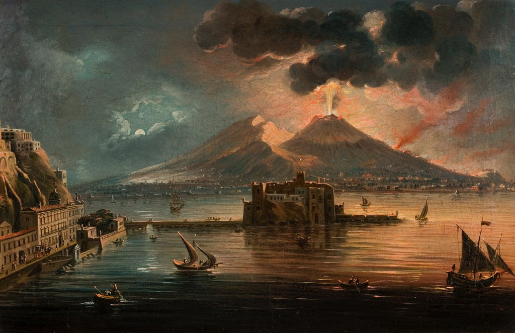 Detail of Naples at Night with Vesuvius Erupting by Pietro Antoniani