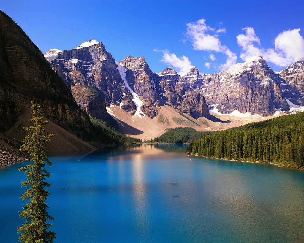 Detail of Mountains Looming over Blue Lake by Corbis