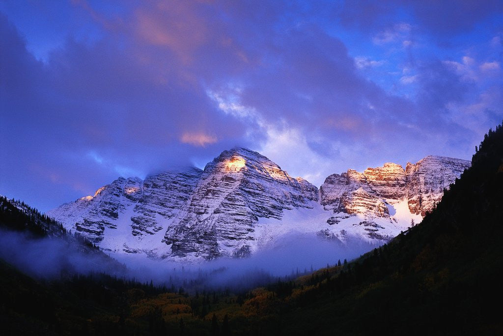 Detail of Sunrise on Snow-Covered Mountains by Corbis