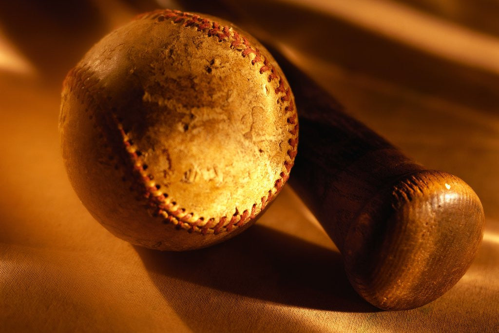 Detail of Old Baseball and Baseball Bat by Anonymous