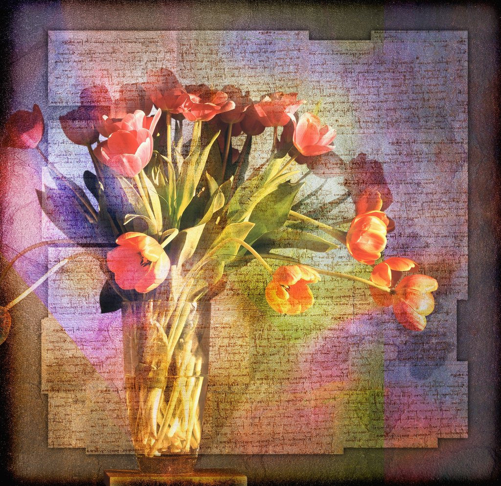 Detail of Vase of Tulips and Text by Anonymous