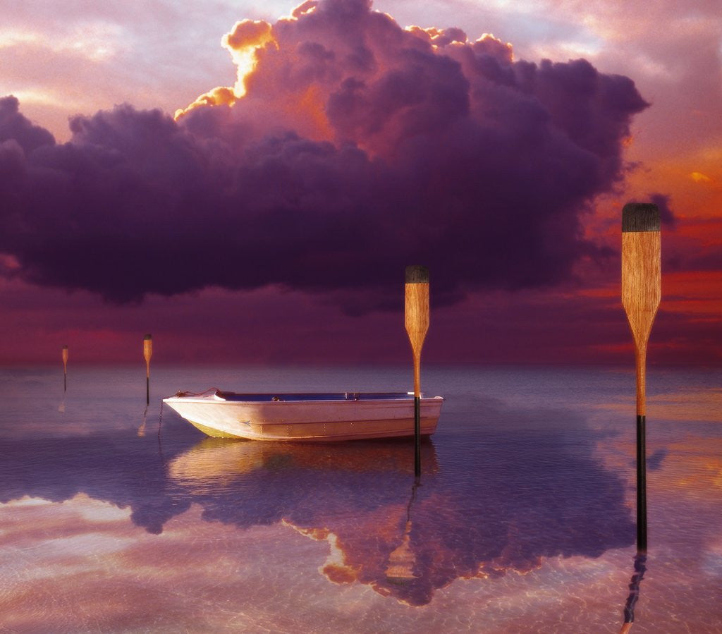 Detail of Cumulus Cloud, Rowboat, and Paddles by Anonymous