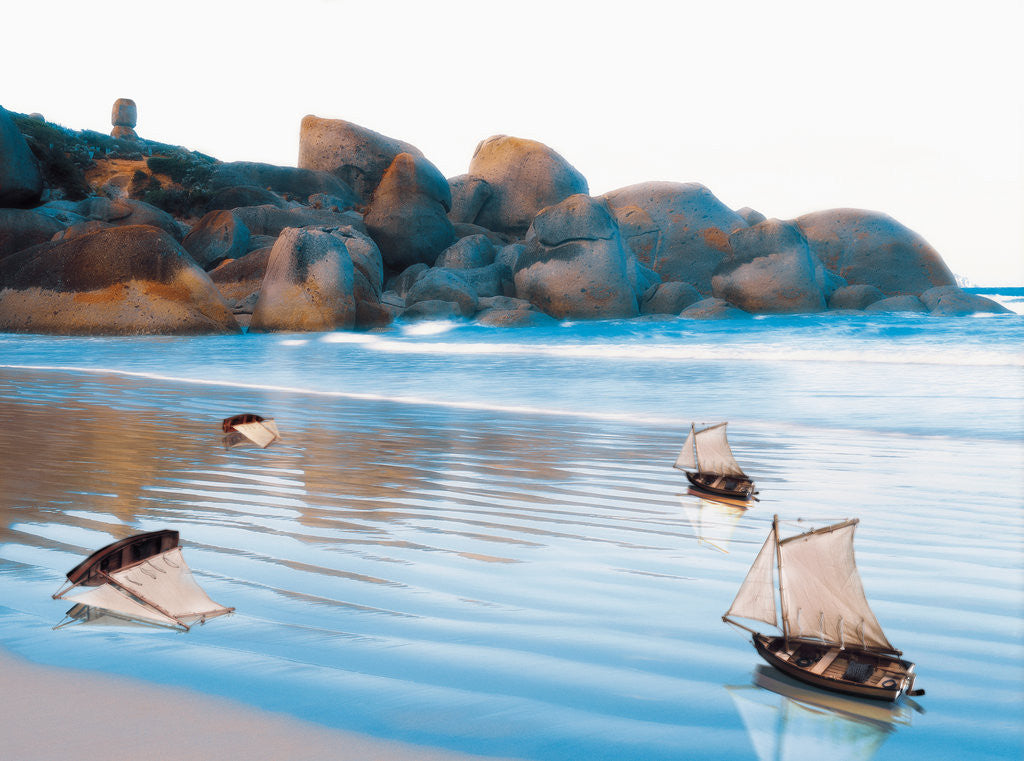 Detail of Toy Boats on Rocky Beach by Corbis