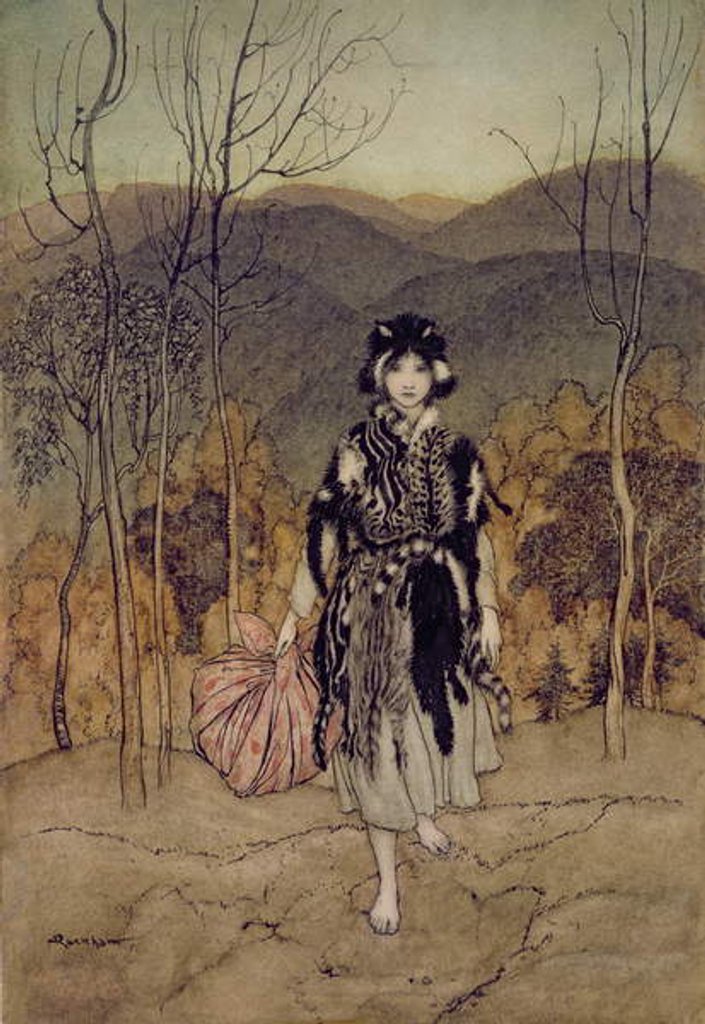 Detail of She Went Along, and Went Along, and Went Along Catskin by Arthur Rackham