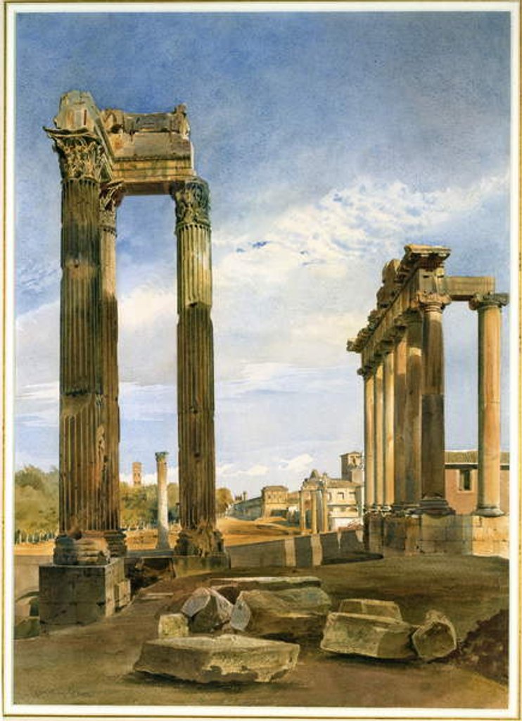 Detail of The Temples of Vespasian and Saturn, with the Temple of Castor Beyond, the Forum, Rome by Thomas Hartley Cromek