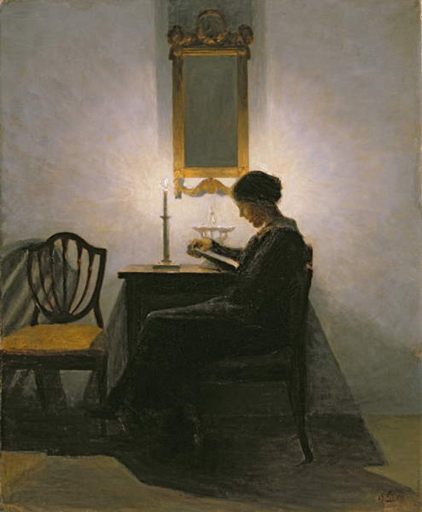 Detail of Woman reading by candlelight, 1908 by Peter Vilhelm Ilsted