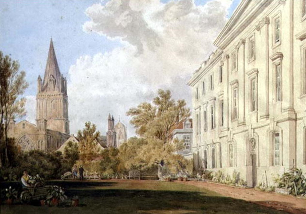 Detail of View of Christ Church Cathedral and the Garden and Fellows' Building of Corpus Christi College, Oxford by William Turner