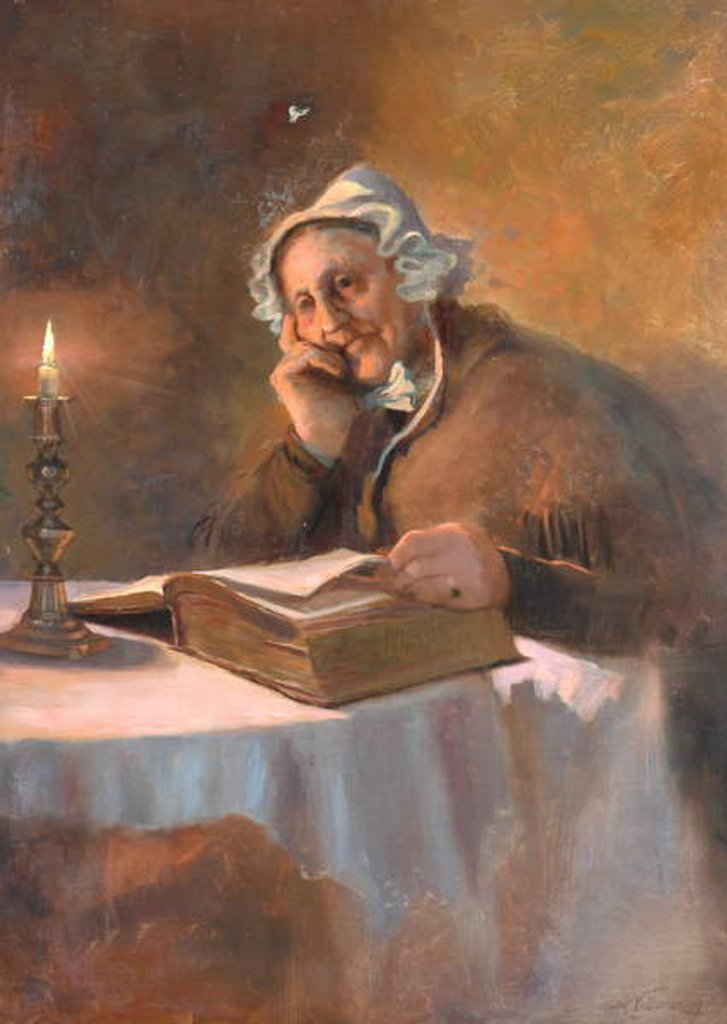 Detail of Portrait of an Old Woman Reading the Bible by Candlelight, 1896 by Arthur Netherwood