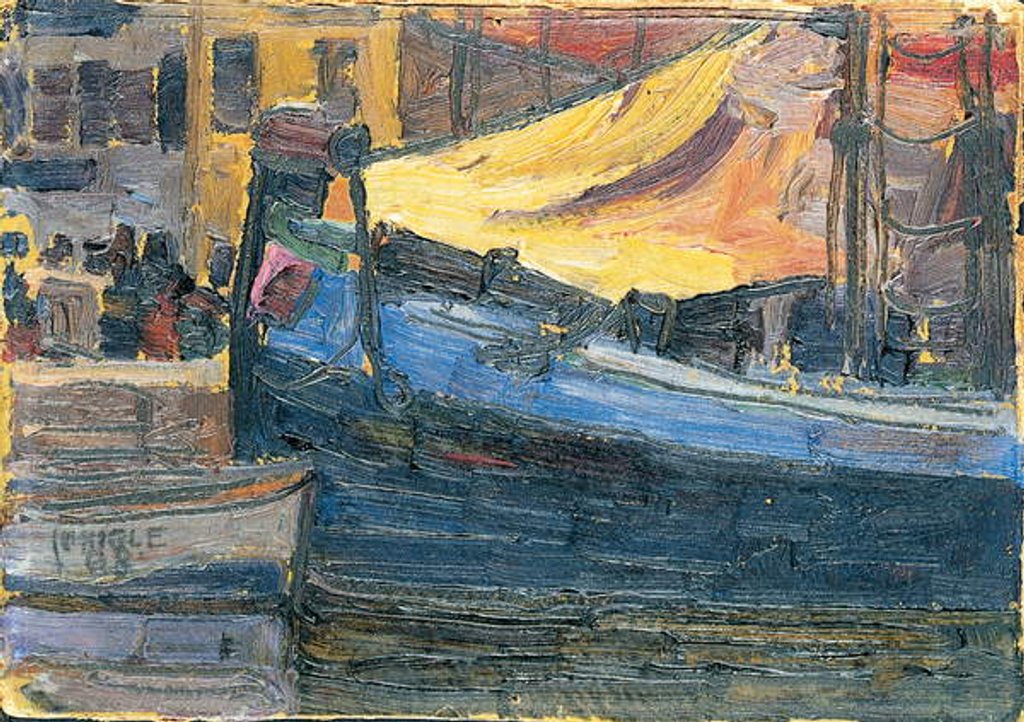 Detail of Anchored boats with a house wall in the background, 1908 by Egon Schiele