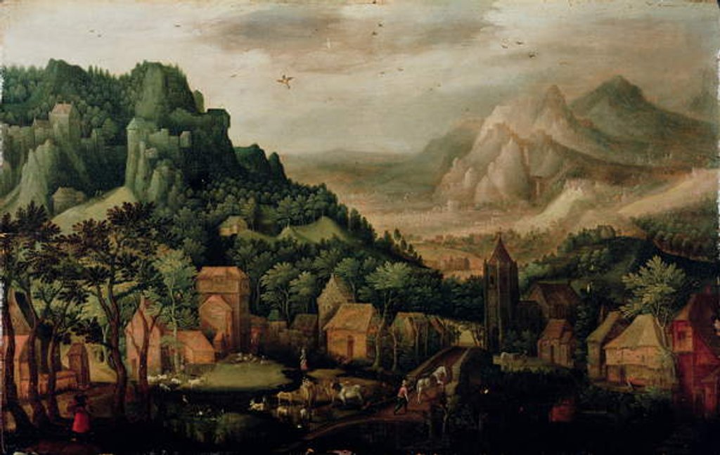 Detail of Extensive mountainous landscape by Hans Bol