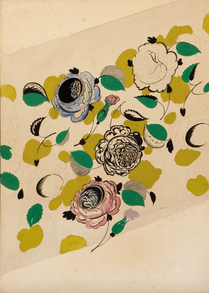 Detail of Textile design with roses by Sergei Vasil'evich Chekhonin