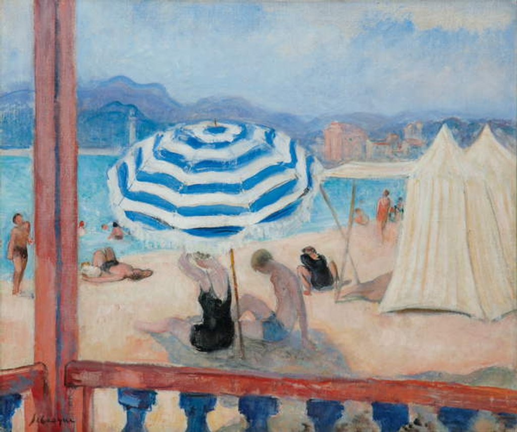 Detail of Cannes, Blue Parasol and Tents; Cannes, Parasol Bleu et Tentes by Henri Lebasque