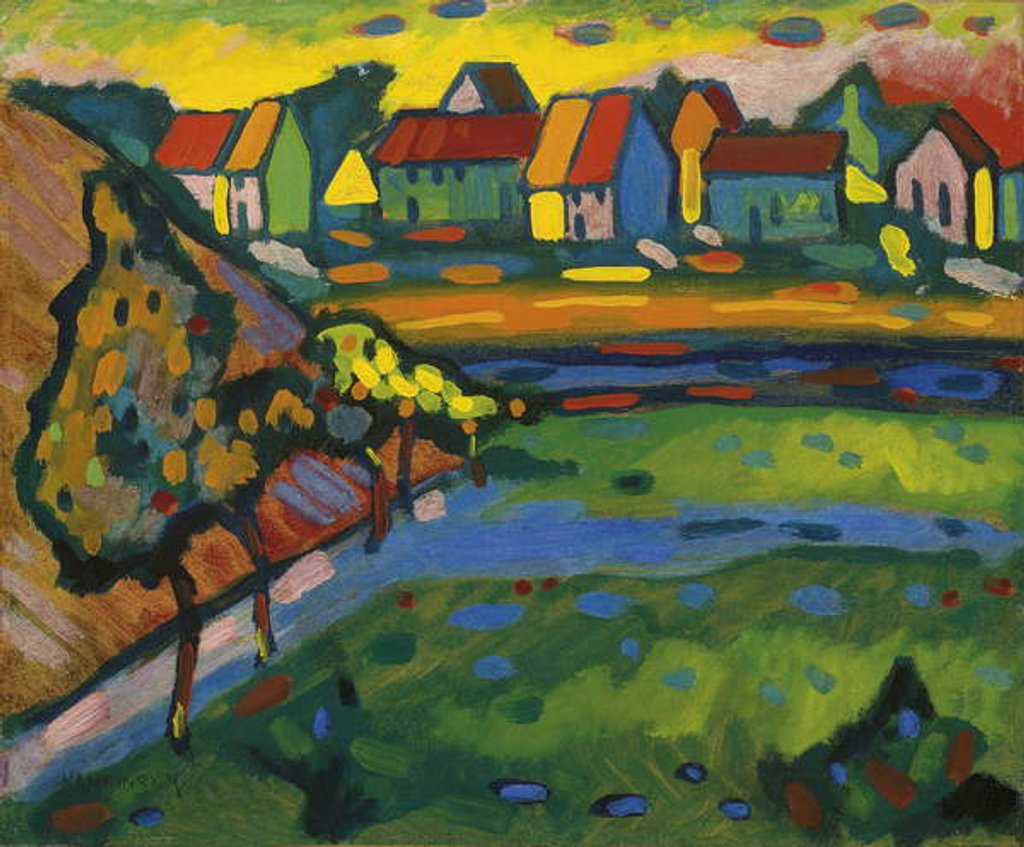 Detail of Bavarian Village with Field; Bayerisches Dorf mit Feld, 1908 by Wassily Kandinsky