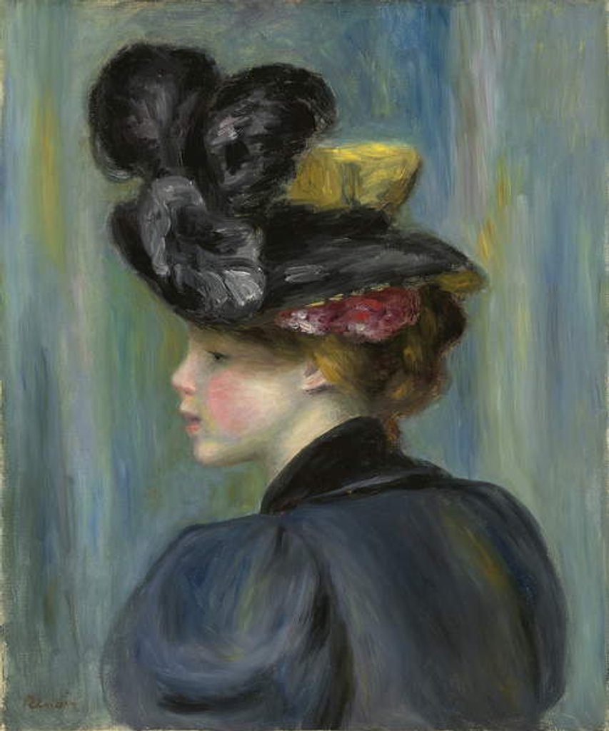 Detail of Young Woman with Black Hat; Jeune femme au chapeau noir, 1895 by Pierre Auguste Renoir