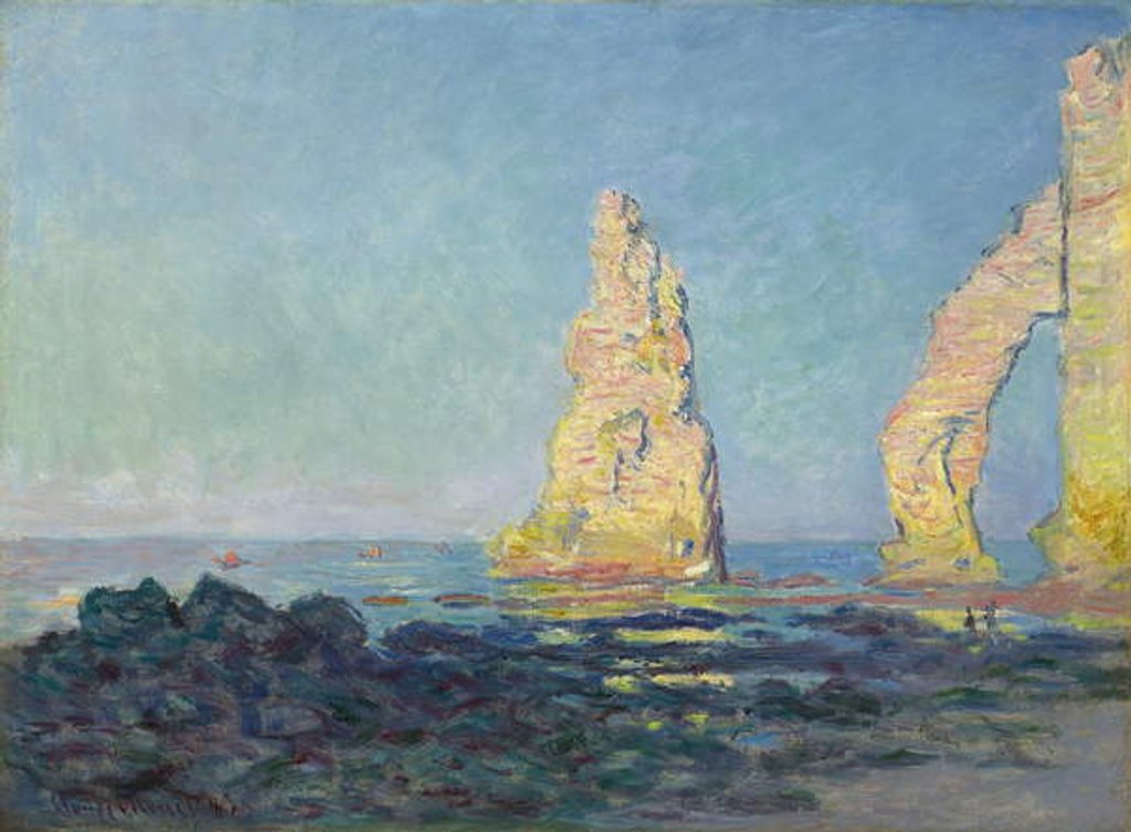 Detail of The Needle of Etretat, Low Tide; Aiguille d'Etretat, maree basse, 1883 by Claude Monet