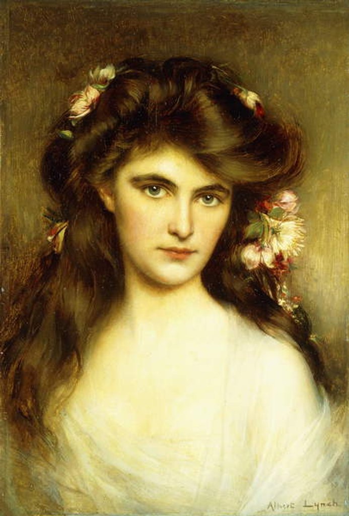 Detail of A Young Beauty with Flowers in her Hair by Albert Lynch