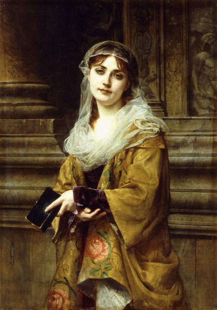 Detail of A Young Woman Outside a Church by Charles Louis Lucien Muller