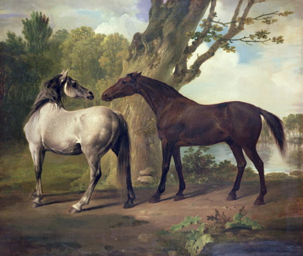 Detail of Two Horses in a landscape by George Stubbs