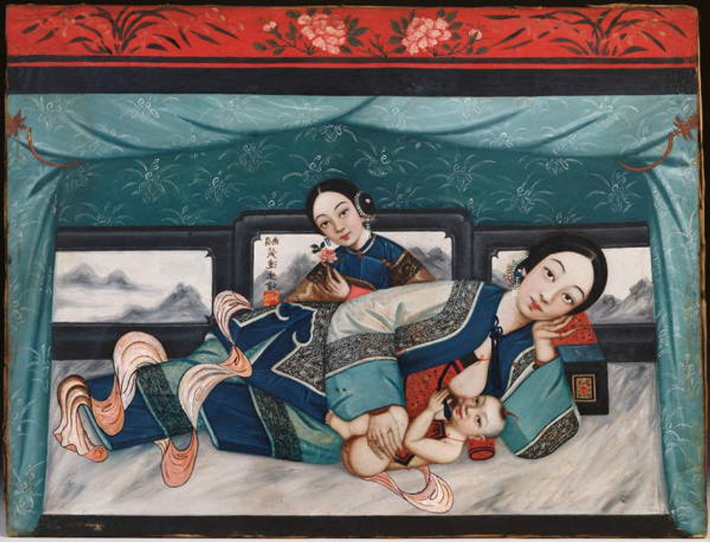 Detail of Nursing Mothers with Babies and Female Attendant, c.1870 by School Chinese