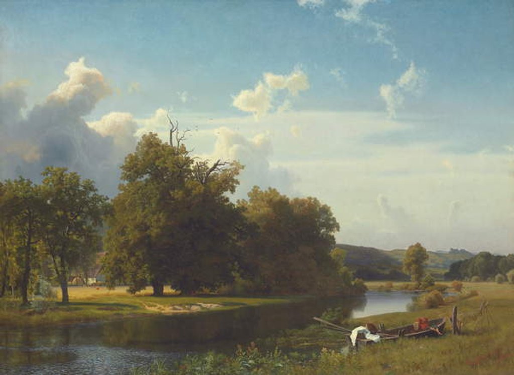 Detail of A River Landscape, Westphalia, 1855 by Albert Bierstadt