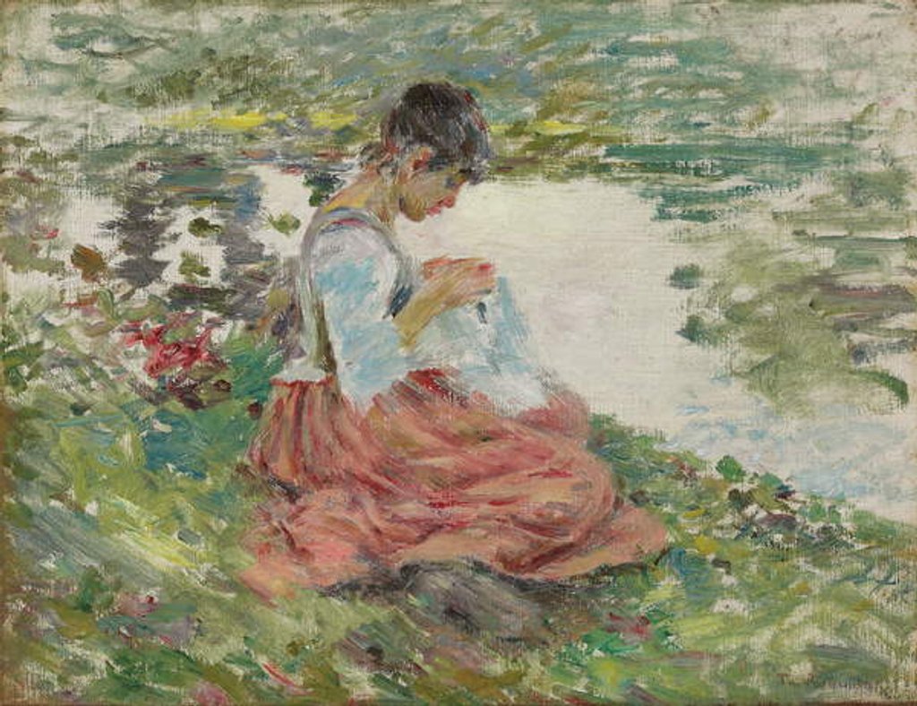 Detail of Girl Sewing by River, c.1891 by Theodore Robinson