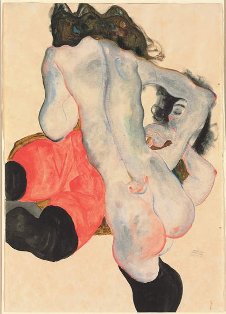 Detail of Woman with Red Pants and Standing Female Nude; Liegende Frau mit roter Hose und stehender weiblicher Akt, 1912 by Egon Schiele
