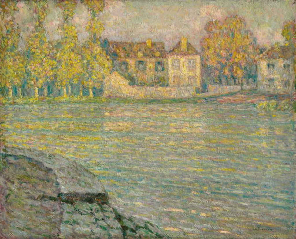 Detail of Houses by the River at Sunset, Moret; Maisons sur la riviere au soleil couchant, Moret, 1918 by Henri Eugene Augustin Le Sidaner