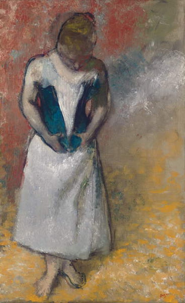 Detail of Standing Woman Seen from the Front, Clasping her Corset; Femme debout et vue de face, agrafant son corset, 1883 by Edgar Degas