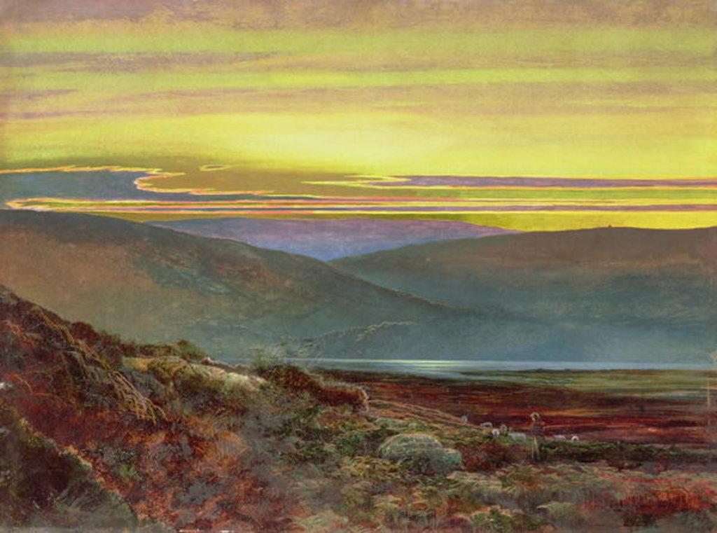 Detail of A lake landscape at sunset by John Atkinson Grimshaw