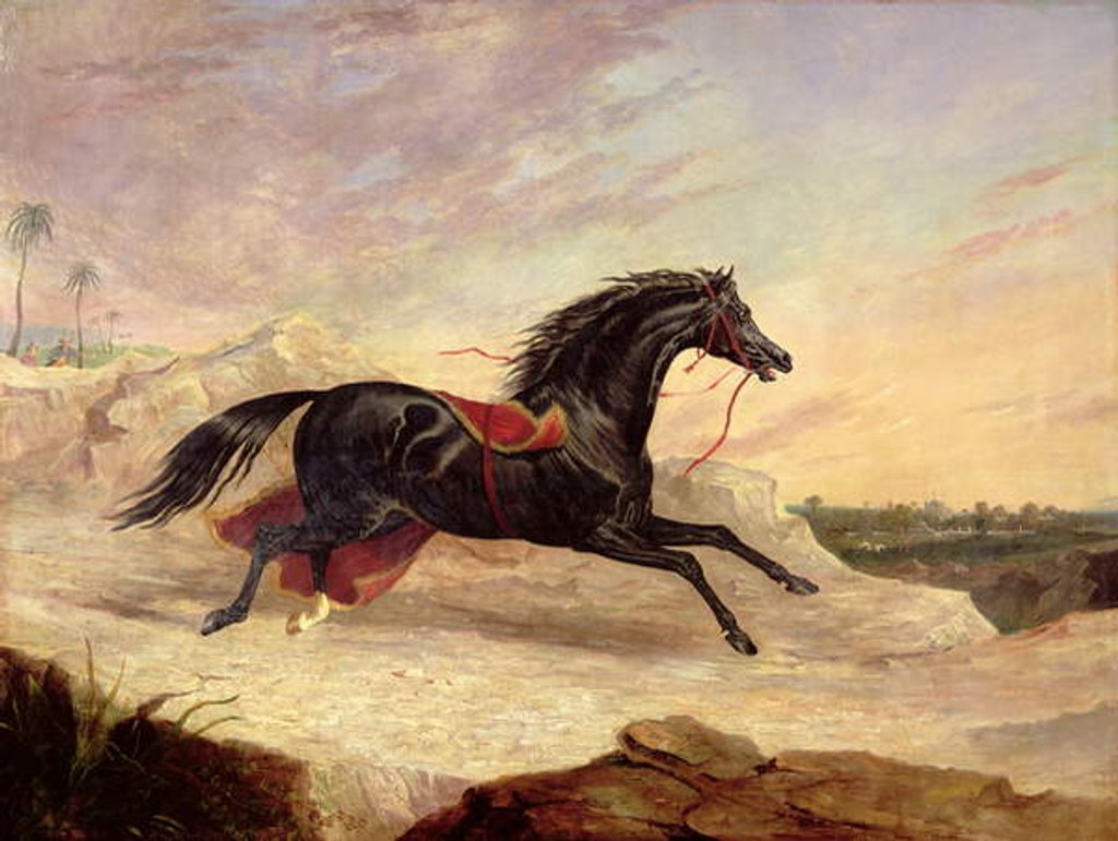 Detail of Arabs chasing a loose arab horse in an eastern landscape by John Frederick Herring Snr