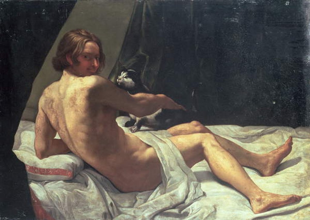 Detail of Young Man Lying on a Bed with a Cat, 1620 by Giovanni Lanfranco