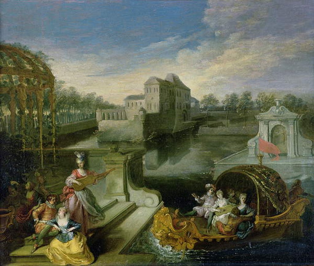 Detail of The Spring: Fete Champetre in a Water Garden with Figures in a Boat by Jean Antoine Watteau