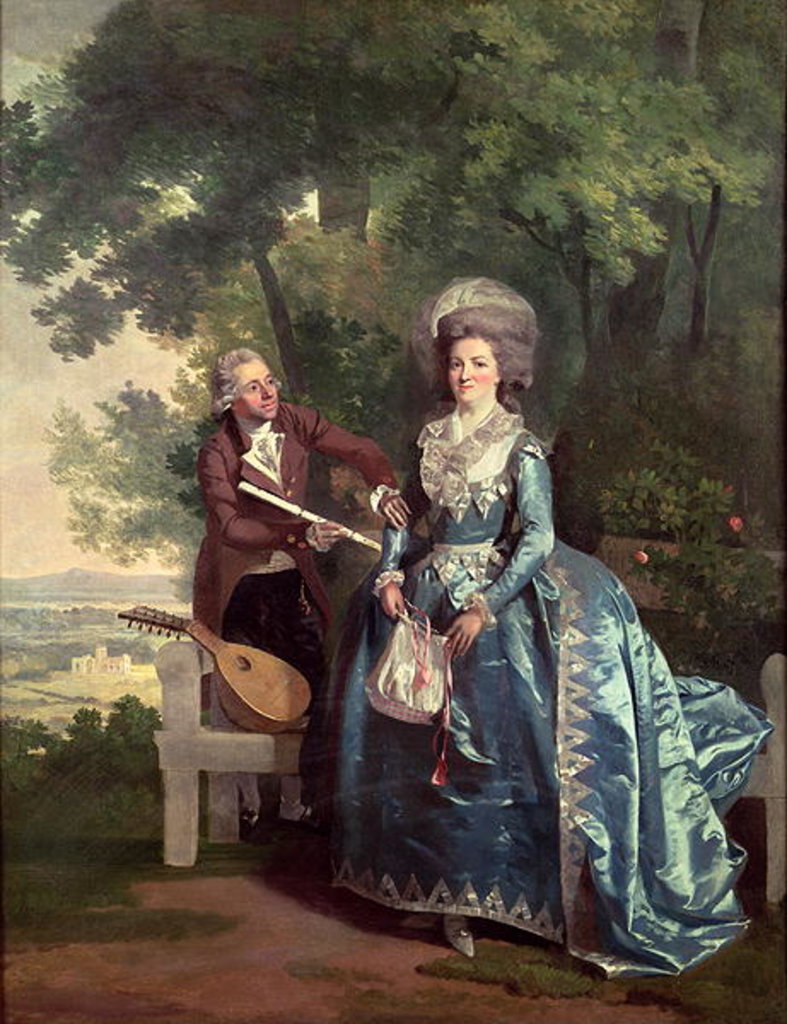 Detail of A lady and gentleman in a landscape by Benjamin Wilson
