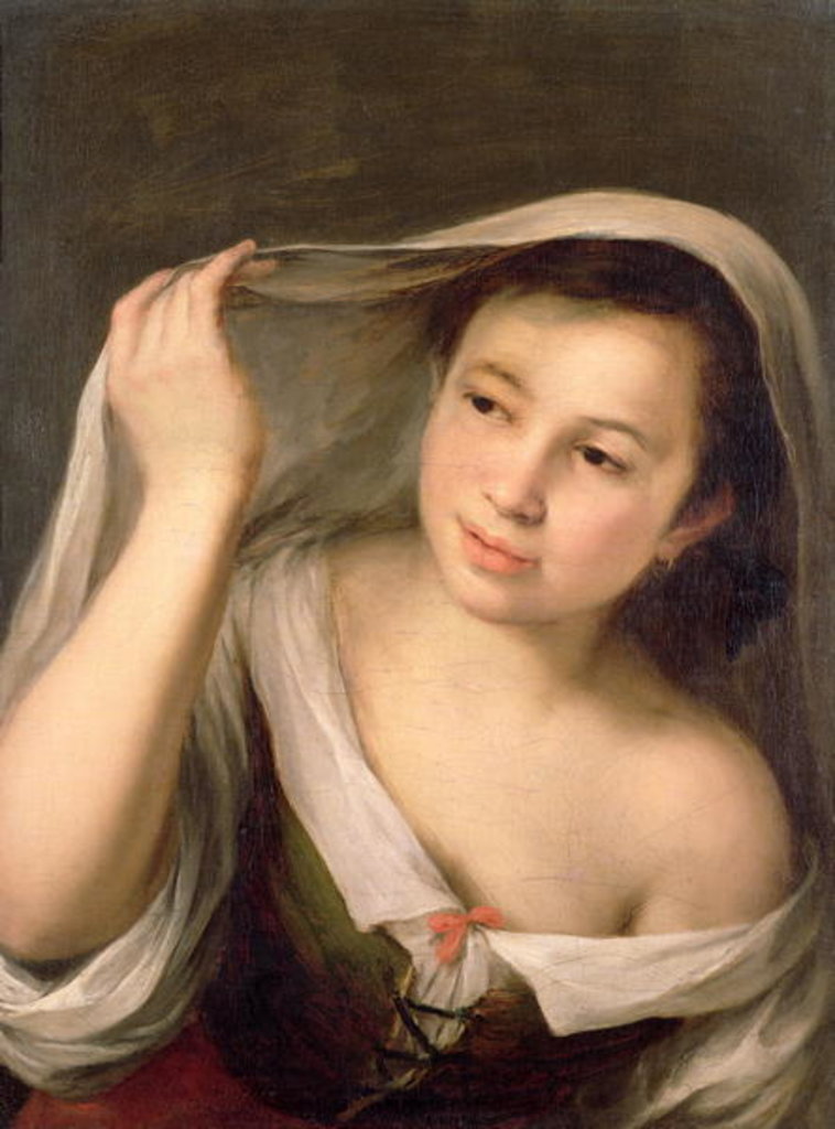 Detail of A young girl raising her veil by Bartolome Esteban Murillo