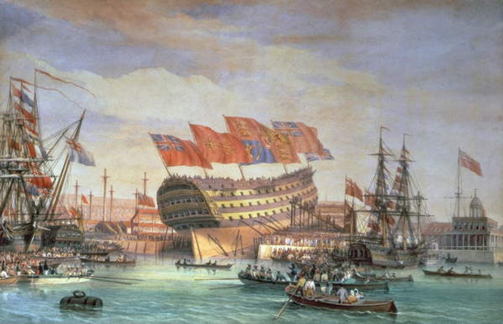 Detail of The Launching of HMS 'Trafalgar' at Chatham, July 1820 by C. John Mayle Whichelo