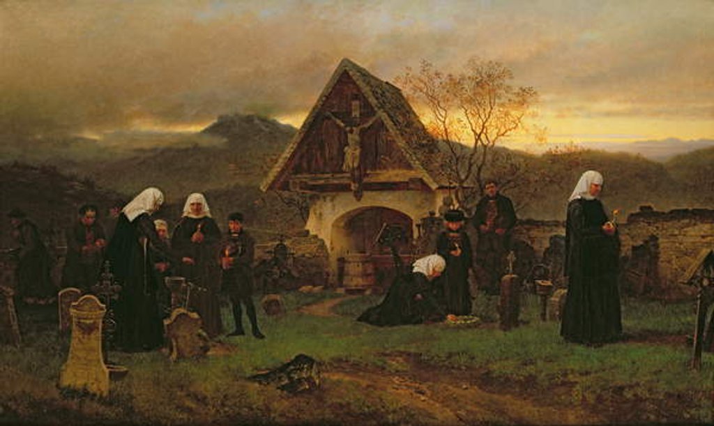 Detail of All Soul's Day in the Cemetery by Ludwig Friedrich Wilhelm Riefstahl