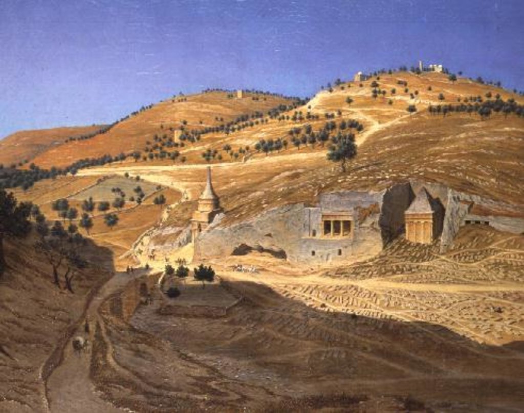 Detail of A hilly landscape with Arabs and a ruined temple by Hubert Sattler