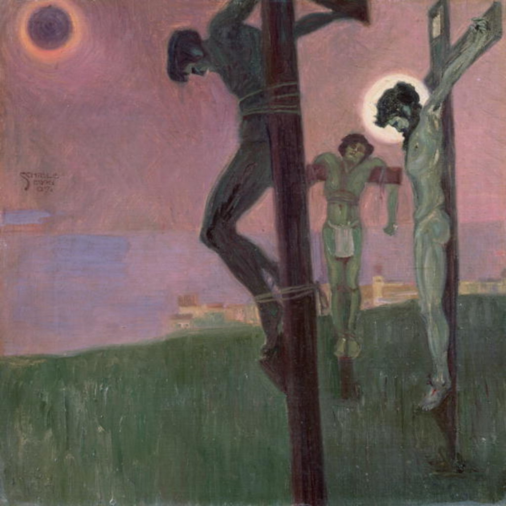 Detail of Crucifixion with darkened sun by Egon Schiele