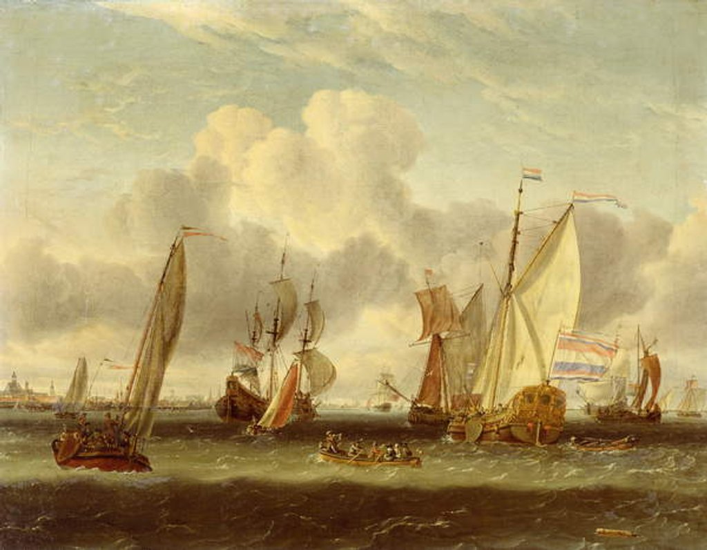 Detail of Shipping on the IJ at Amsterdam harbour by Abraham Storck