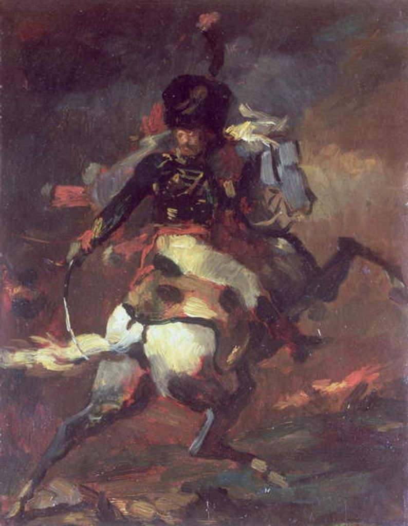 Detail of Officer of the Chasseurs charging on horseback by Theodore (attr. to) Gericault