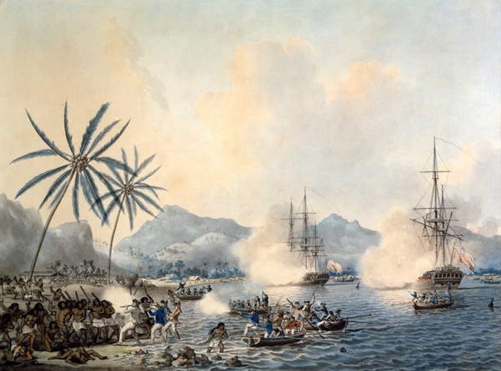 Detail of Death of Captain Cook and HMS 'Resolution' and 'Discovery' covering the retreat of the landing party on 14th February 1779 by John the Younger Cleveley