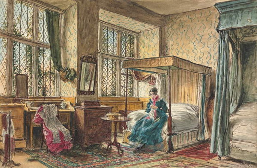 Detail of Miss Moore sewing in her bedroom, Hardwick Hall, Derbyshire by William Henry Hunt