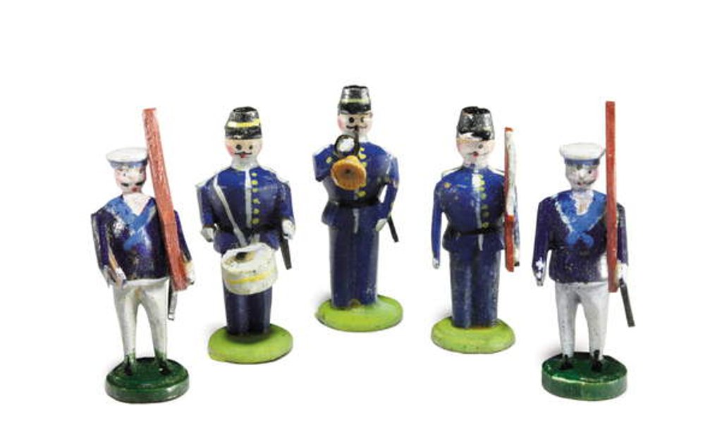 Detail of A group of five hand-carved and hand-painted toy soldiers owned by Tad Lincoln by American School