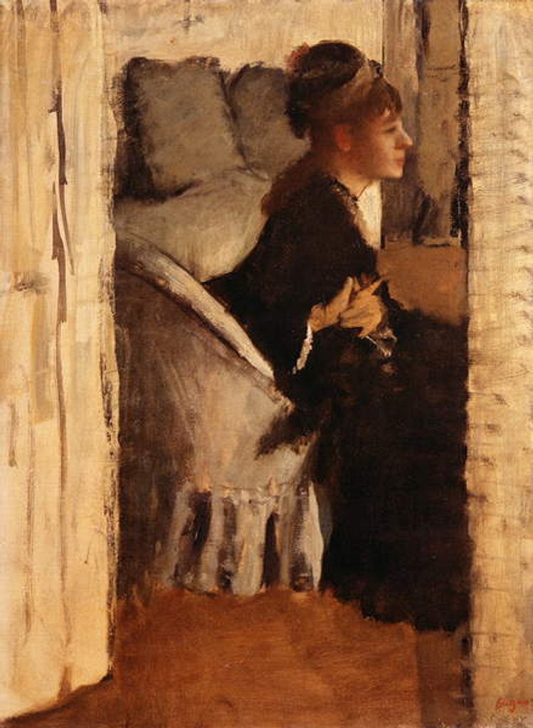 Detail of Woman putting on gloves by Edgar Degas
