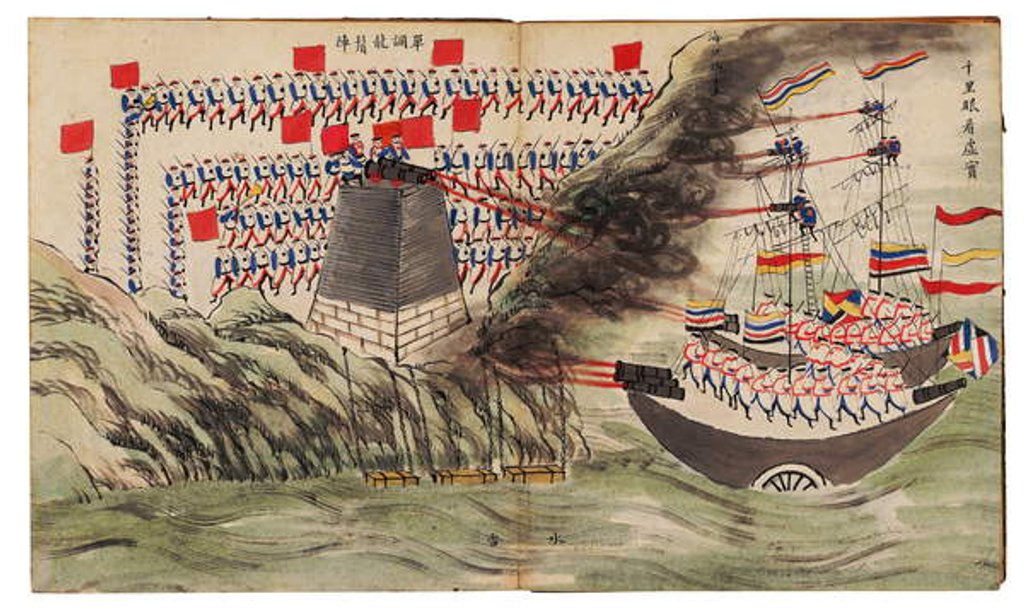 Detail of Naval battle scene at the Dagu or Taku Forts, Second Opium War, 1859 by School Chinese