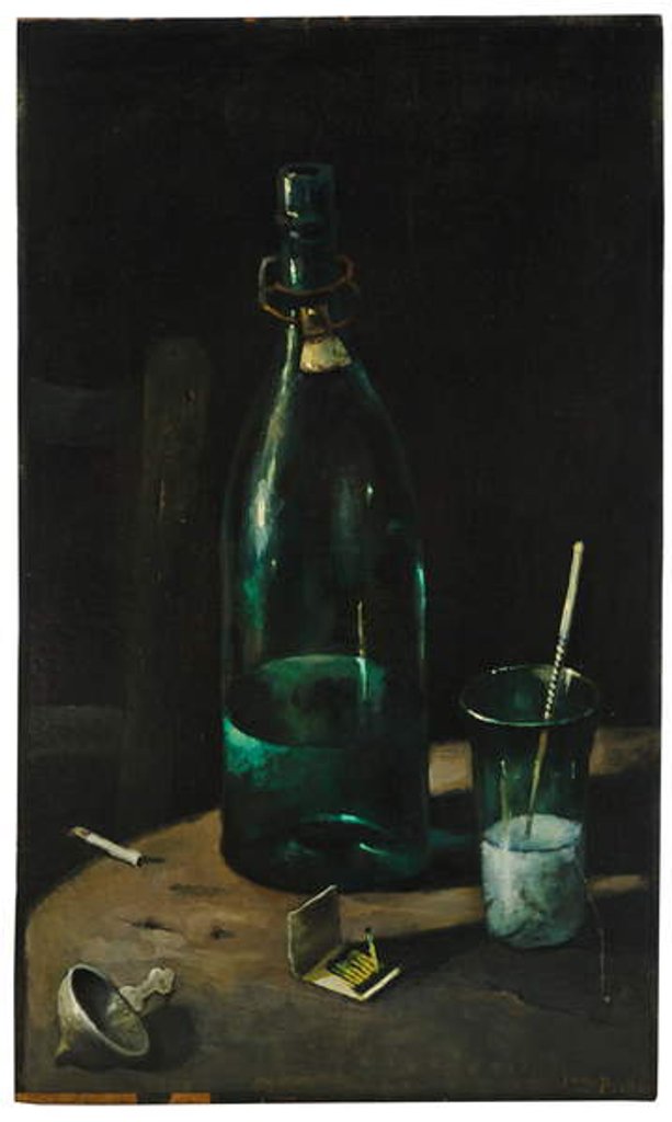 Detail of Still life with bottle and glass by John Decker