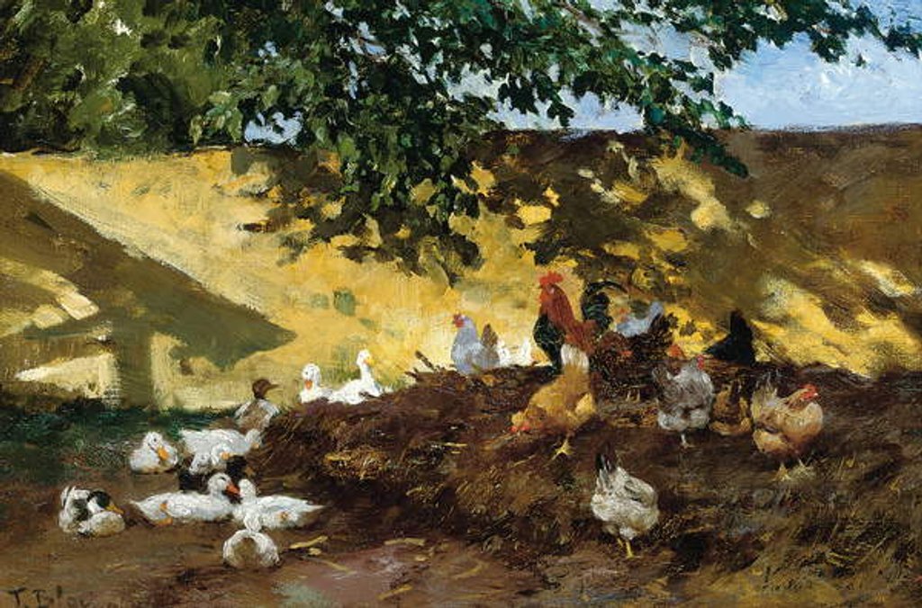 Detail of Ducks and chickens in a farmyard by Tina Blau-Lang