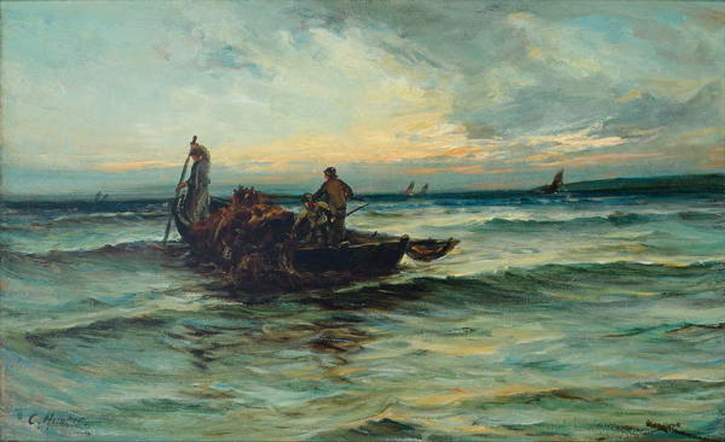 Detail of Hauling in the nets at sunset by Colin Hunter