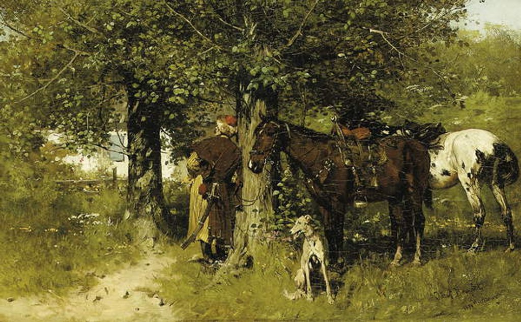 Detail of The rendezvous, 1881 by Jozef Brandt